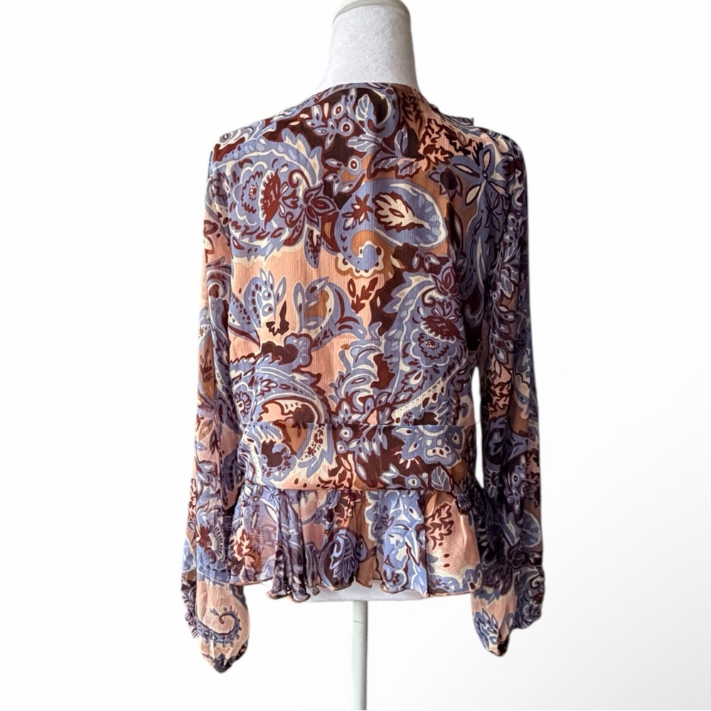Rachel Zoe Multicolor Paisley Ruffle Blouse 70’s Size medium NWOT - Picture 3 of 5